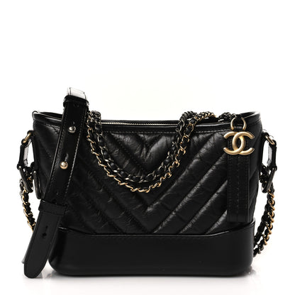 Chanel Aged Calfskin Chevron Quilted Small Gabrielle Hobo Black 1 of 10