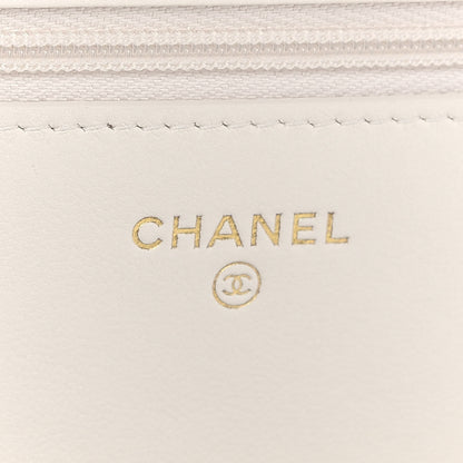 Chanel Lambskin Quilted Wallet On Chain WOC White Black 6 of 10
