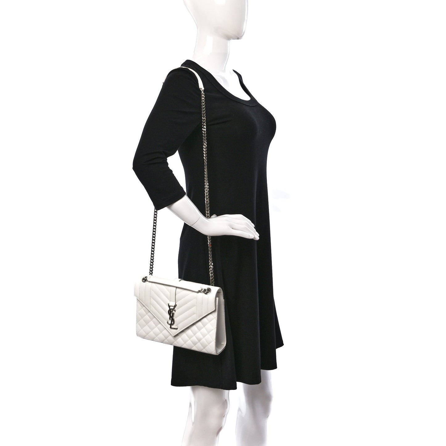 Grain De Poudre Textured Mixed Matelasse Medium Triquilt Monogram Satchel White