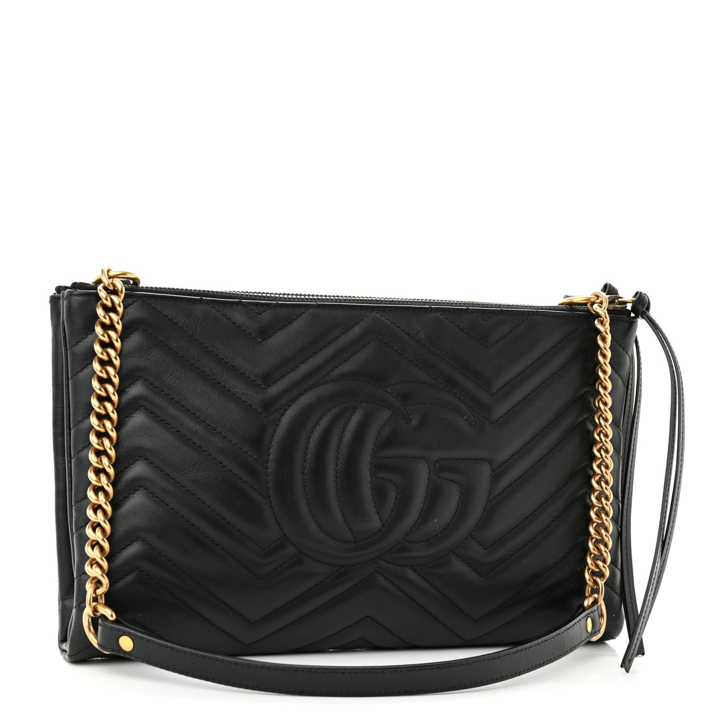 Calfskin Matelasse GG Marmont Double Zip Chain Bag Black