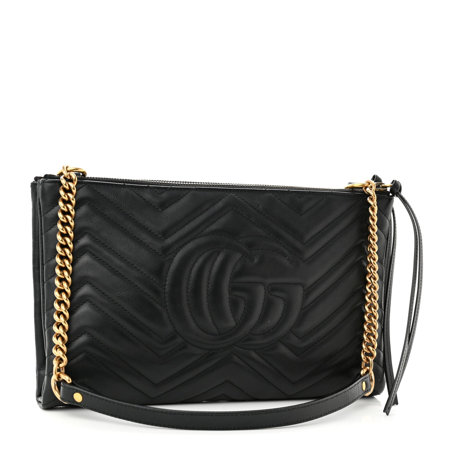 Gucci Calfskin Matelasse GG Marmont Double Zip Chain Bag Black 3 of 11