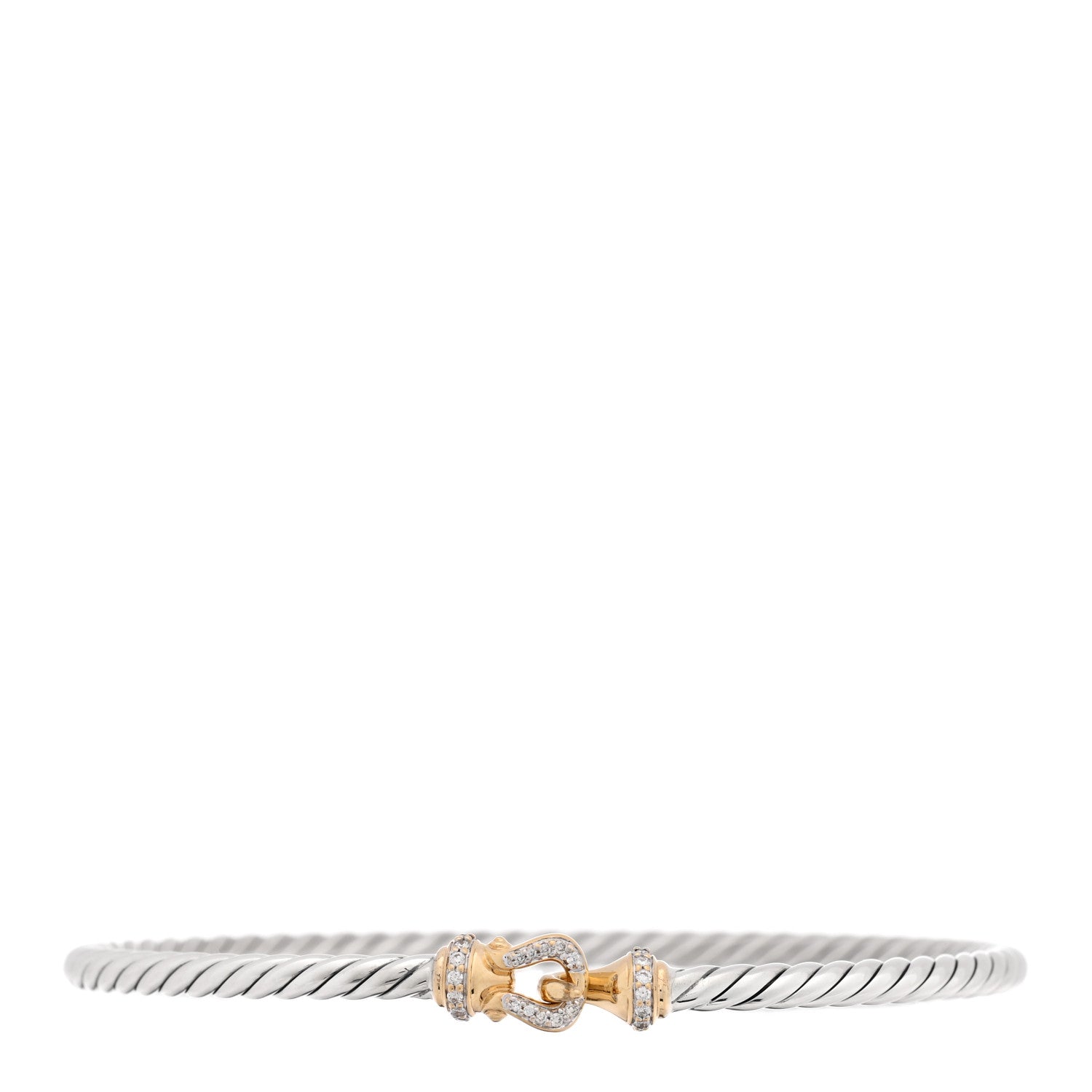 David Yurman Sterling Silver 18K Yellow Gold Diamond 3mm Cable Buckle Bracelet 1 of 4
