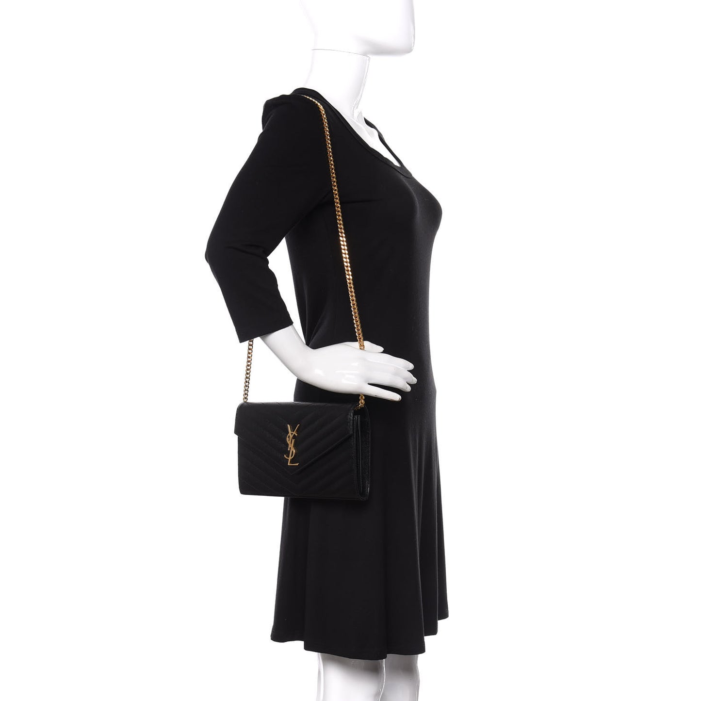Grain De Poudre Matelasse Chevron Monogram Chain Wallet Black