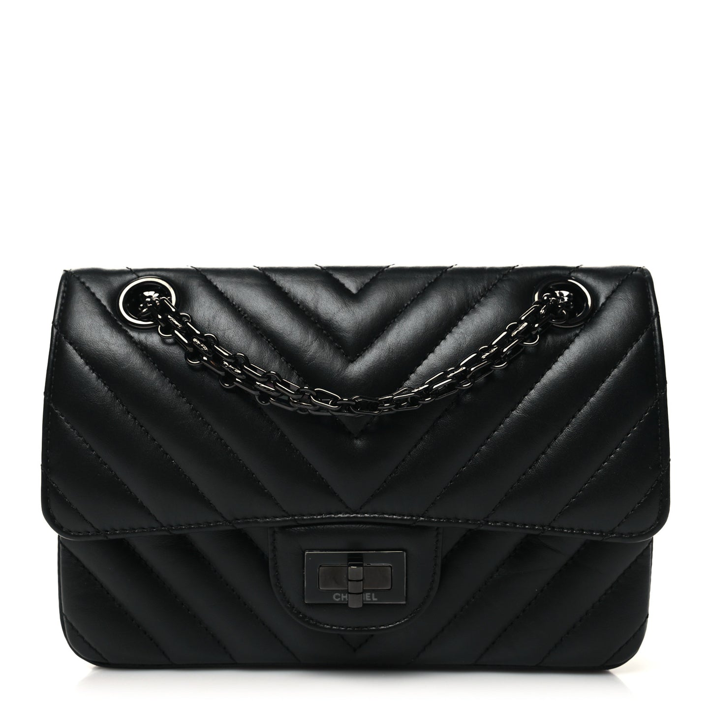 Aged Calfskin Chevron Quilted 2.55 Reissue Mini Flap So Black
