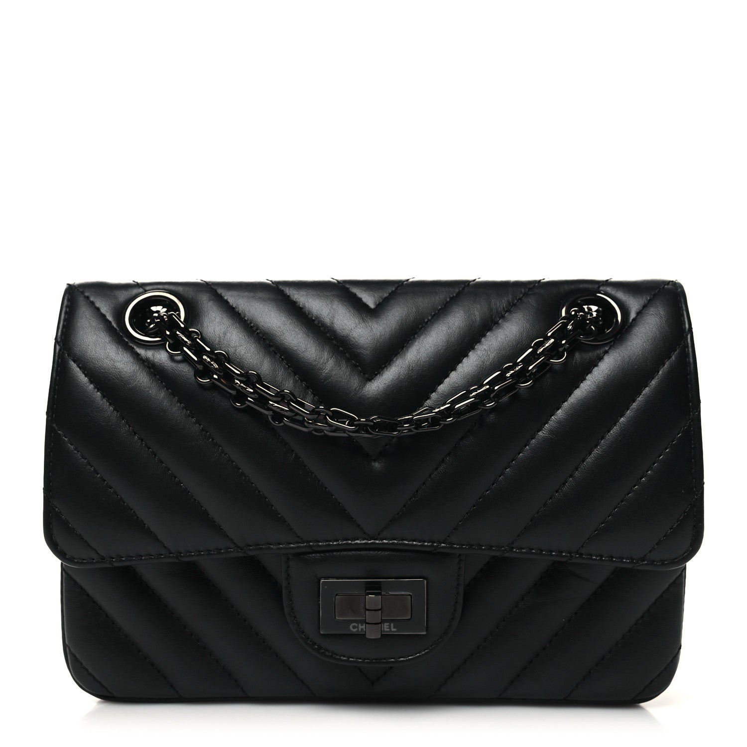 Chanel Aged Calfskin Chevron Quilted 2.55 Reissue Mini Flap So Black 1 of 9