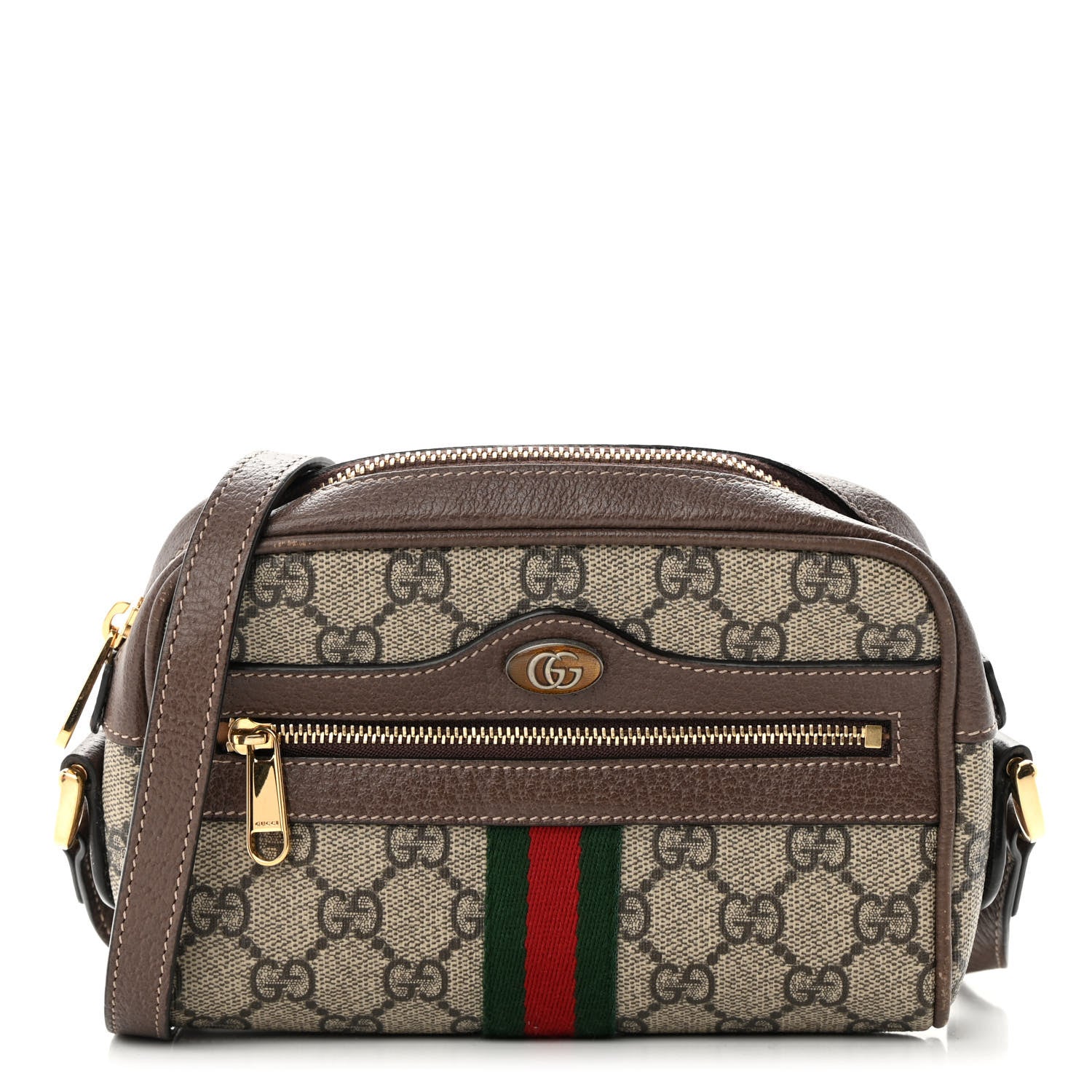 Gucci GG Supreme Monogram Web Mini Ophidia Shoulder Bag Brown 1 of 14