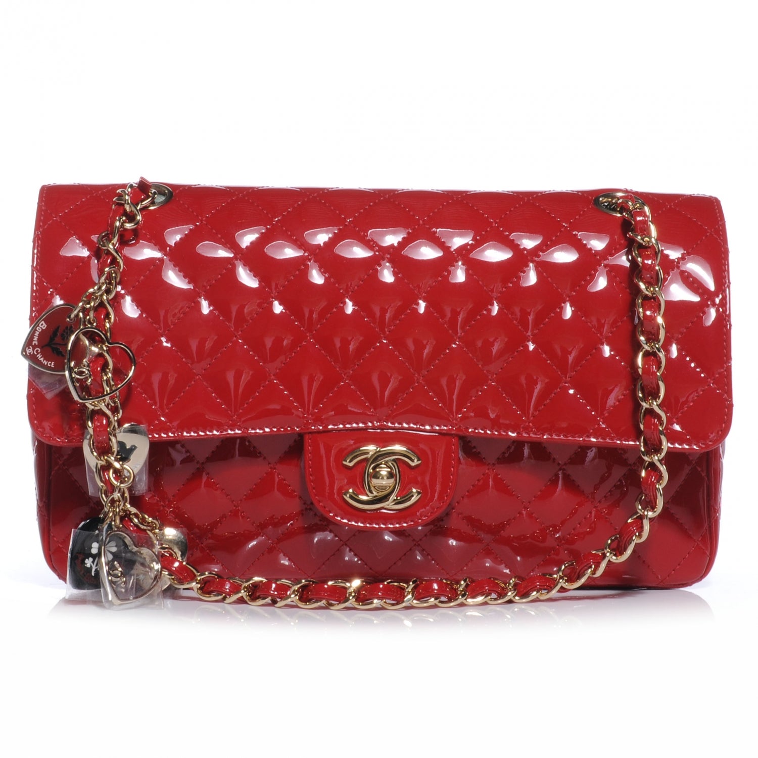 Chanel Patent Calfskin Quilted Valentine Charms Medium Single Flap Red 1 of 8