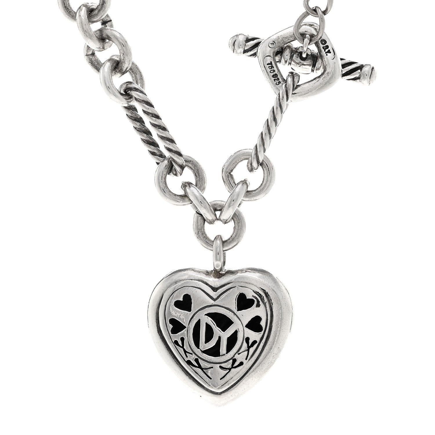 David Yurman Sterling Silver 18K Yellow Gold Cable Heart Figaro Necklace 5 of 5
