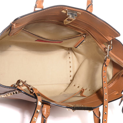 Valentino Garavani Textured Calfskin Rockstud Double Handle Tote Tan 5 of 10