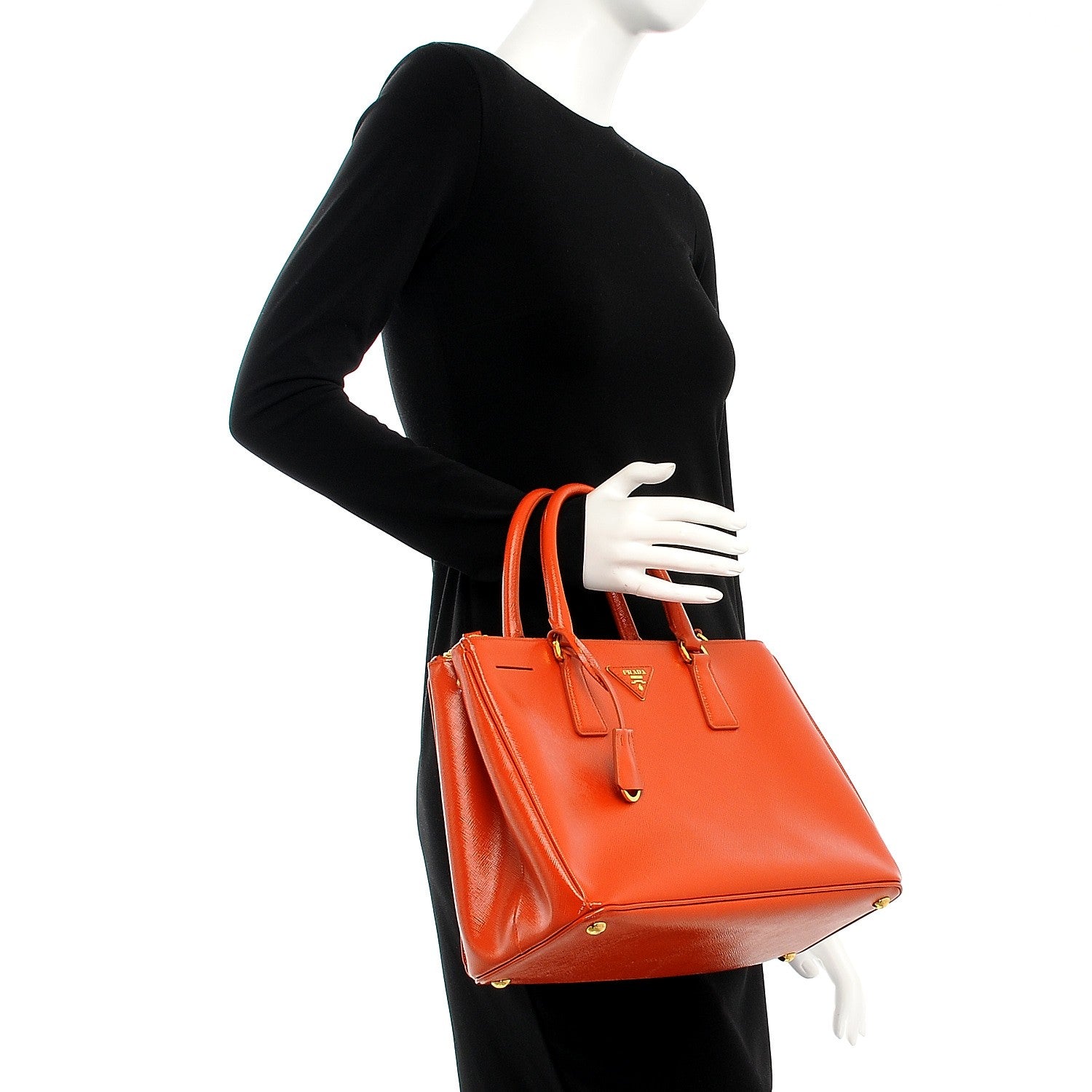 Prada Saffiano Vernice Medium Galleria Double Zip Tote Papaya 3 of 9