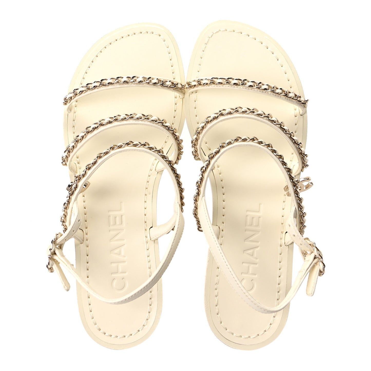 Lambskin CC Chain Flat Sandals 36.5 Ivory