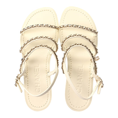 Chanel Lambskin CC Chain Flat Sandals 36.5 Ivory 2 of 9