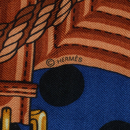 Hermes Cashmere Silk Clic Clac A Pois Shawl GM 140 Noir Indigo Marron Glace 6 of 7