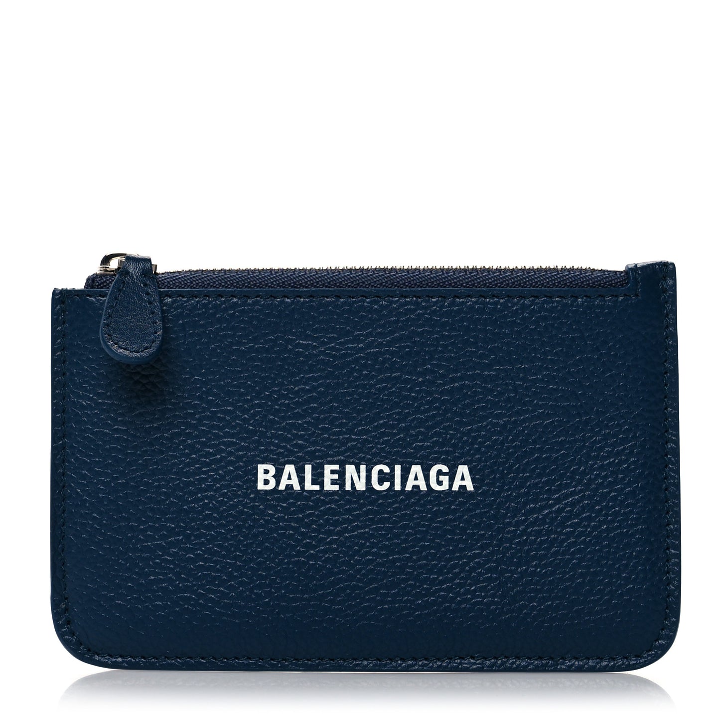 Grained Calfskin Logo Large Cash Long Coin Card Holder Petrol Blue White