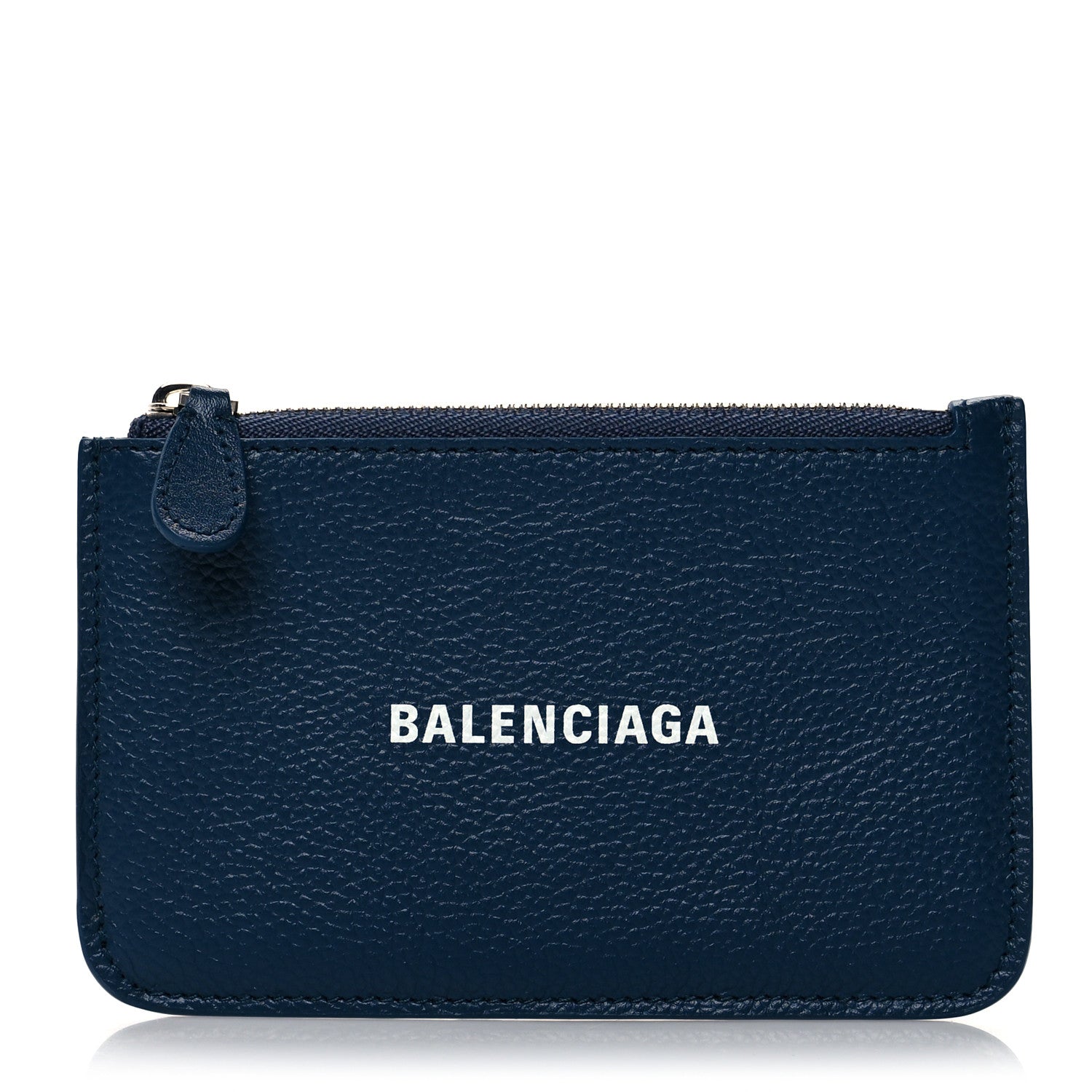 Balenciaga Grained Calfskin Logo Large Cash Long Coin Card Holder Petrol Blue White 1 of 8