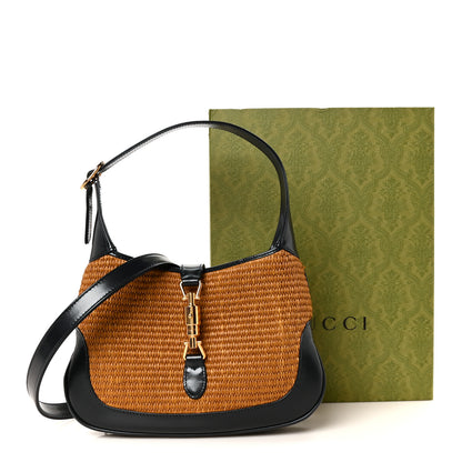 Gucci Straw Lux Boarded Dyana Lux Calfskin Small Jackie 1961 Hobo Natural Blue 12 of 12