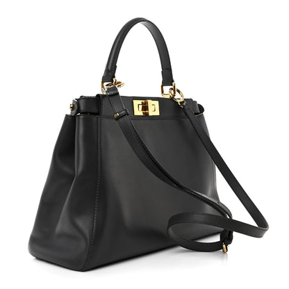 Fendi Vitello Morgan Shiny Nappa Medium Peekaboo Iconic Satchel Piombo Lime 3 of 11