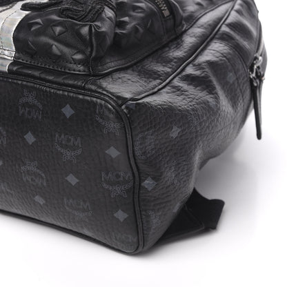 MCM Metallic Visetos Calfskin Medium Studded Munich Lion Stark Backpack Silver Black 8 of 9