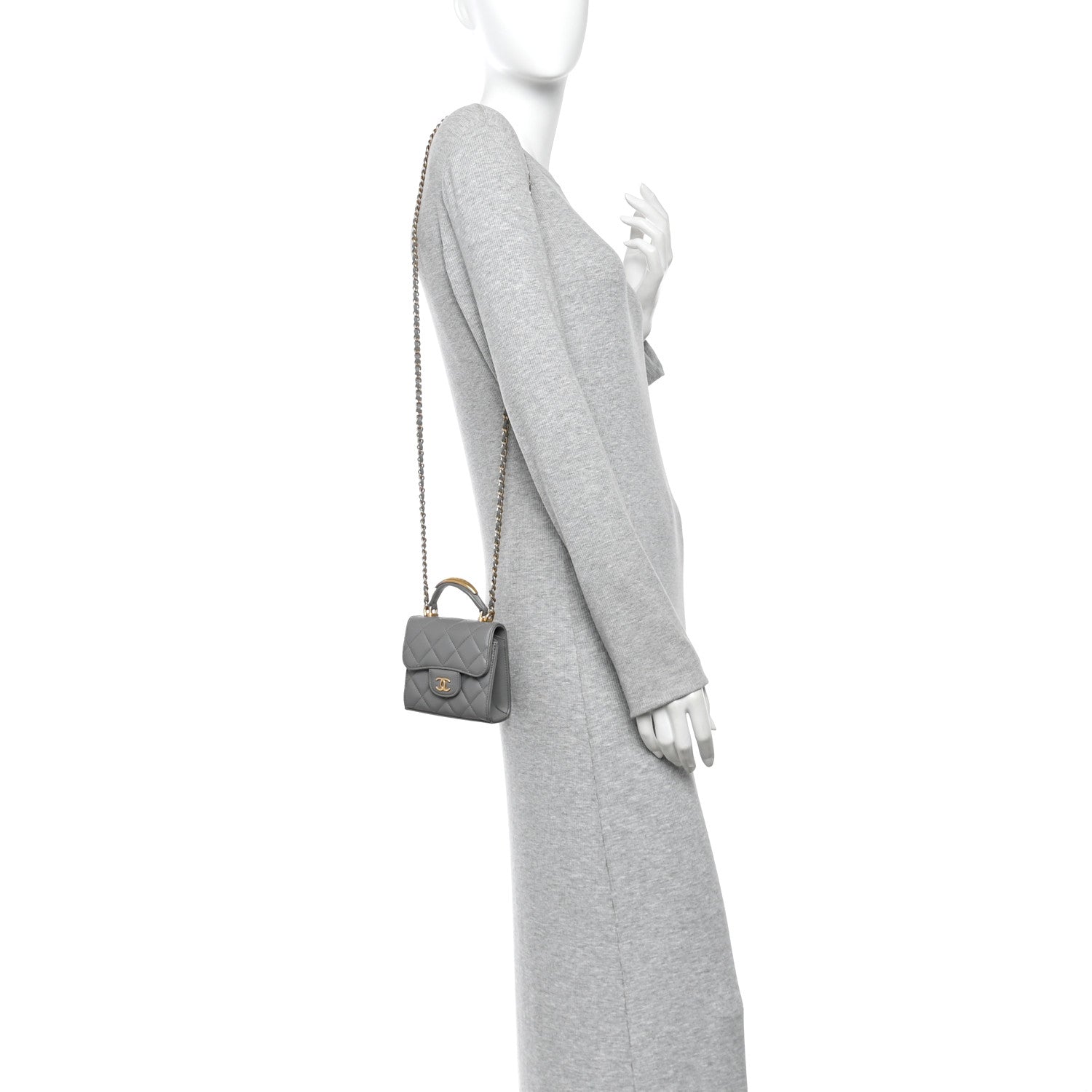 Chanel Lambskin Quilted Metal Top Handle Flap Clutch With Chain Grey 2 of 11