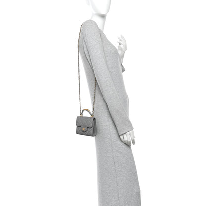 Chanel Lambskin Quilted Metal Top Handle Flap Clutch With Chain Grey 2 of 11