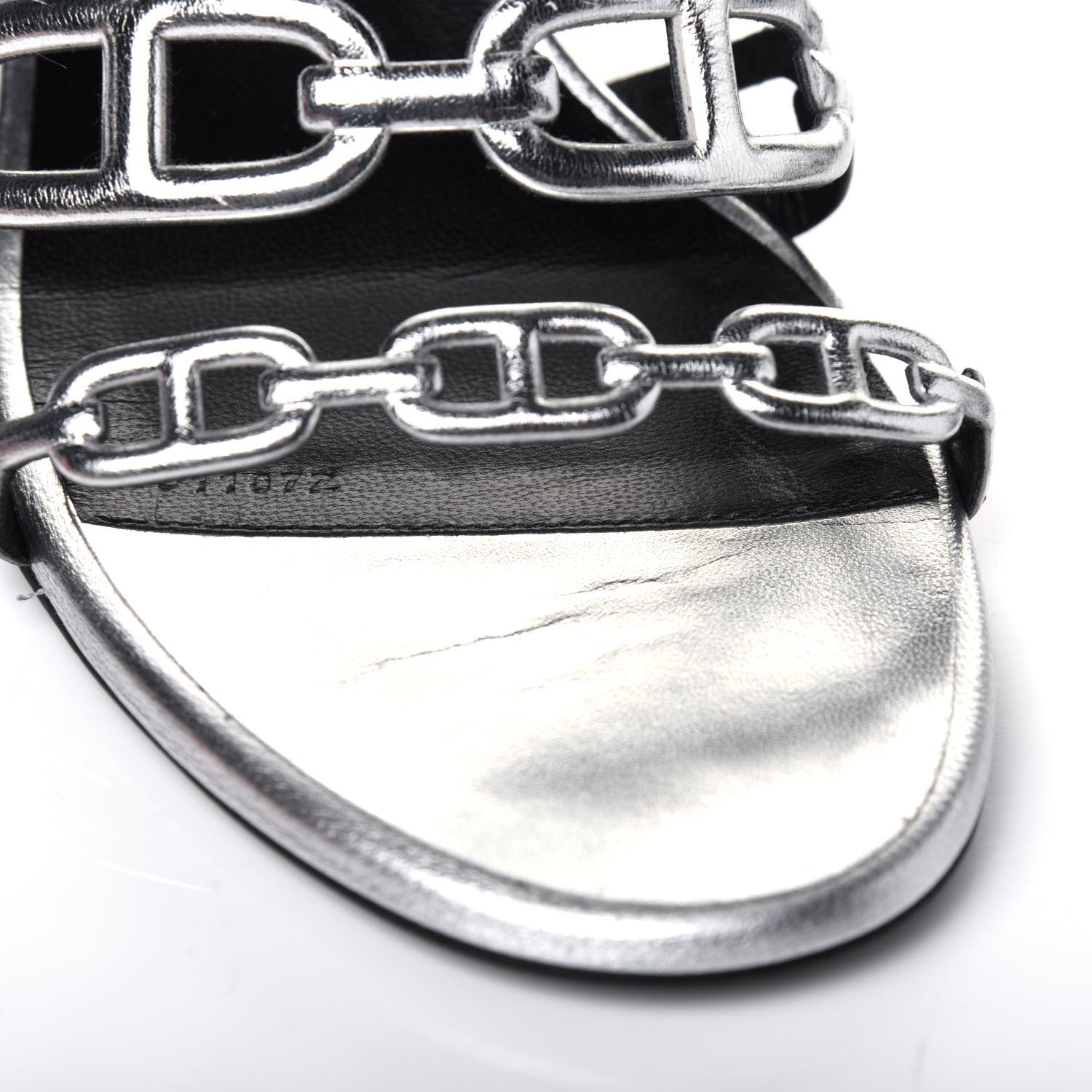 Hermes Metallic Calfskin Tandem Sandals 38 Gris Argente 9 of 13