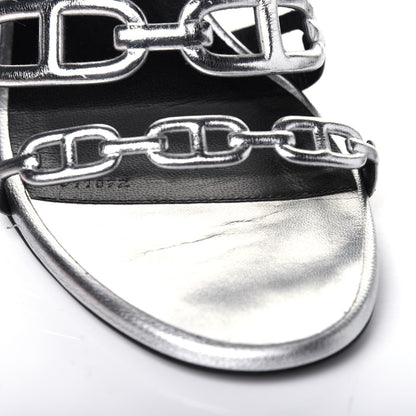 Hermes Metallic Calfskin Tandem Sandals 38 Gris Argente 9 of 13