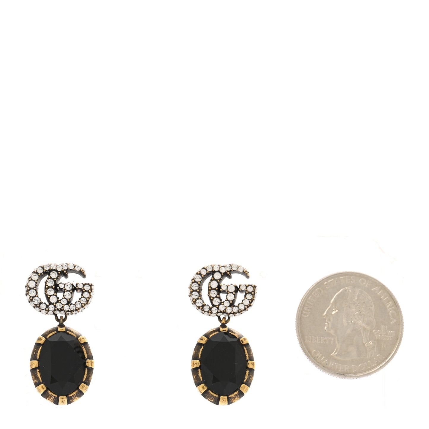 Crystal Double G Earrings Black Aged Gold