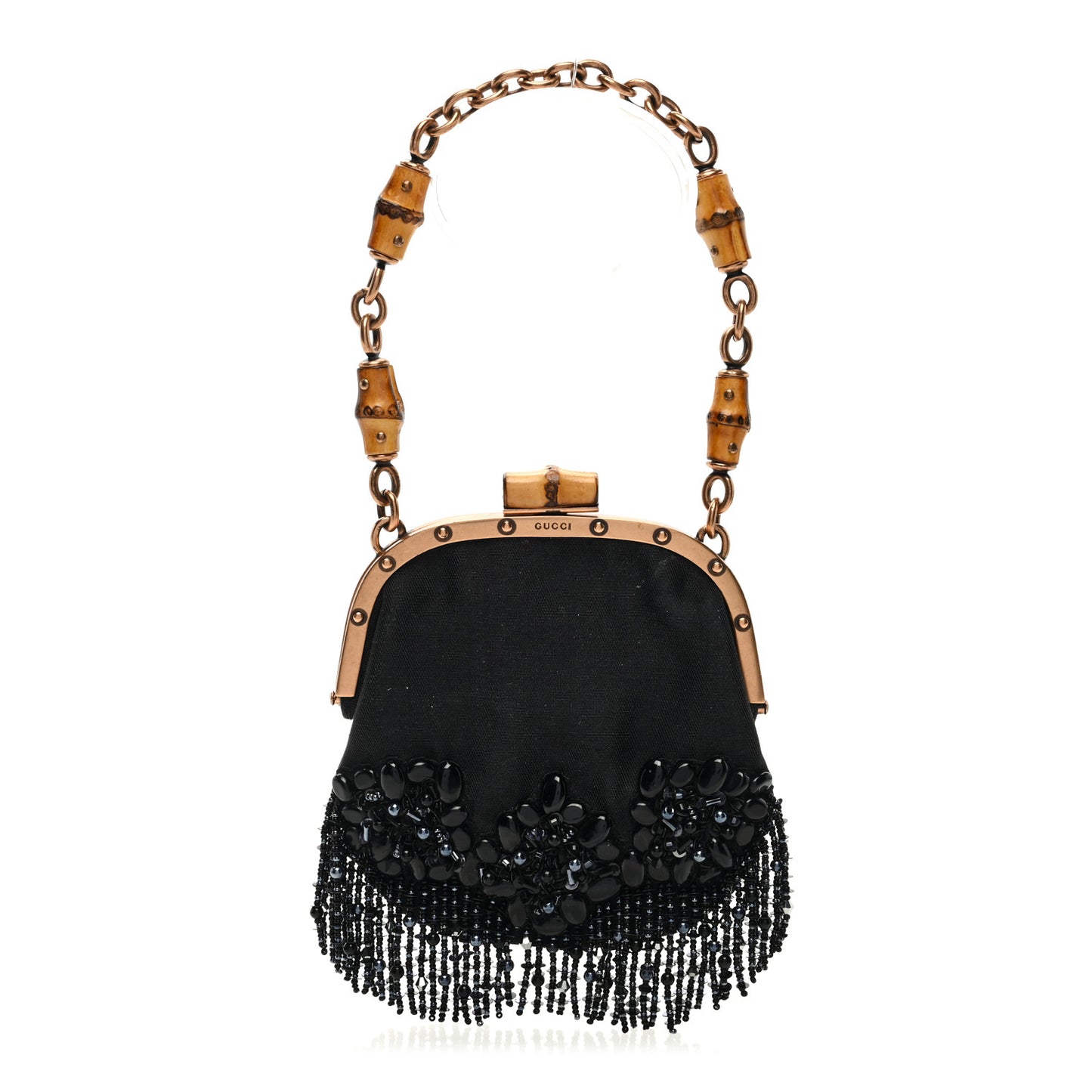 Nylon Beaded Bamboo Clutch Bag Black