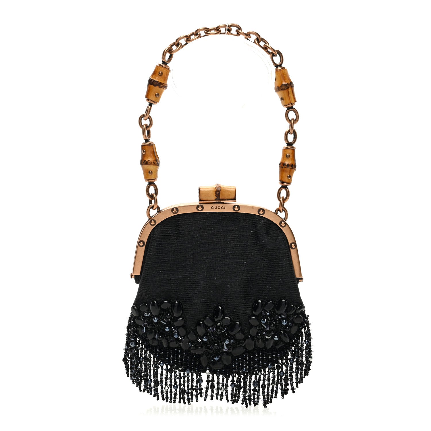 Gucci Nylon Beaded Bamboo Clutch Bag Black 1 of 9