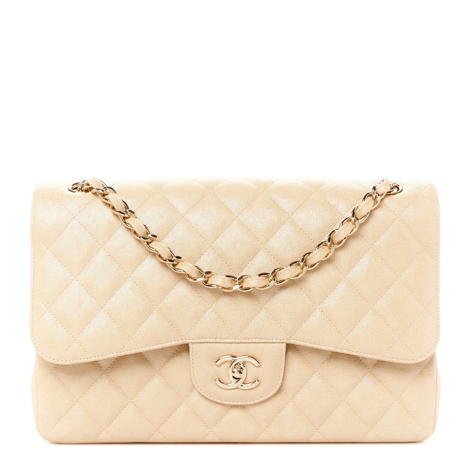 Chanel Iridescent Caviar Quilted Jumbo Double Flap Beige 1 of 12