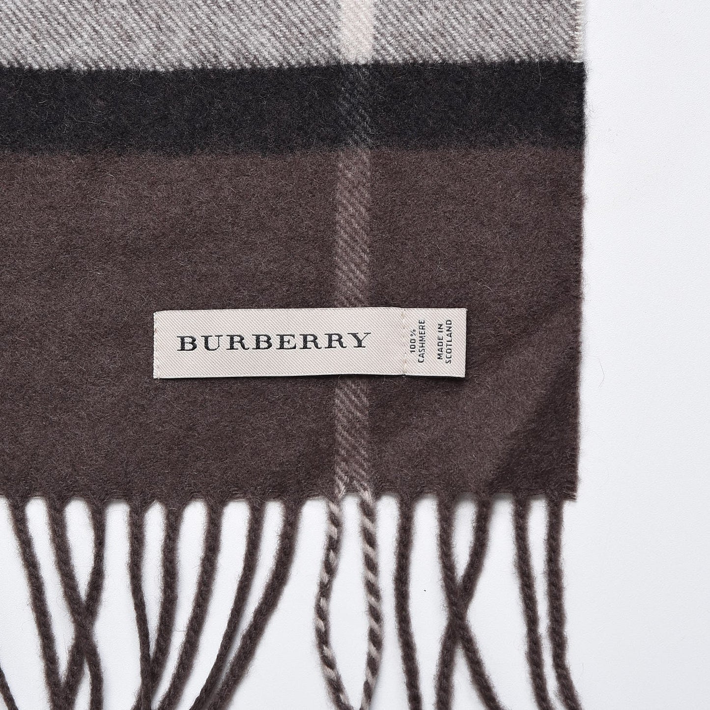 Cashmere Giant Check Fringe Scarf Bitter Chocolate