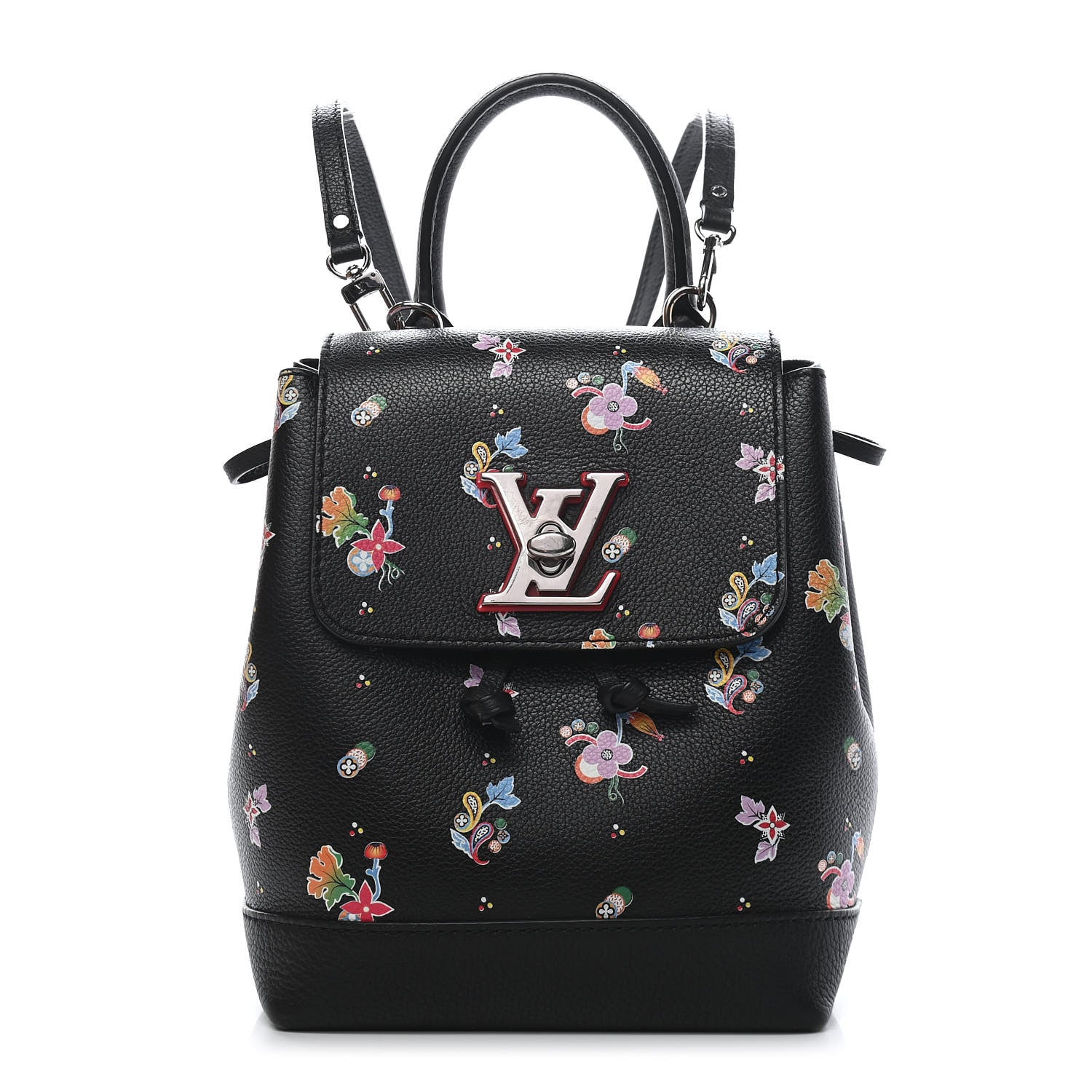 Louis Vuitton Calfskin Flower Lockme Mini Backpack Black Multicolor 1 of 9