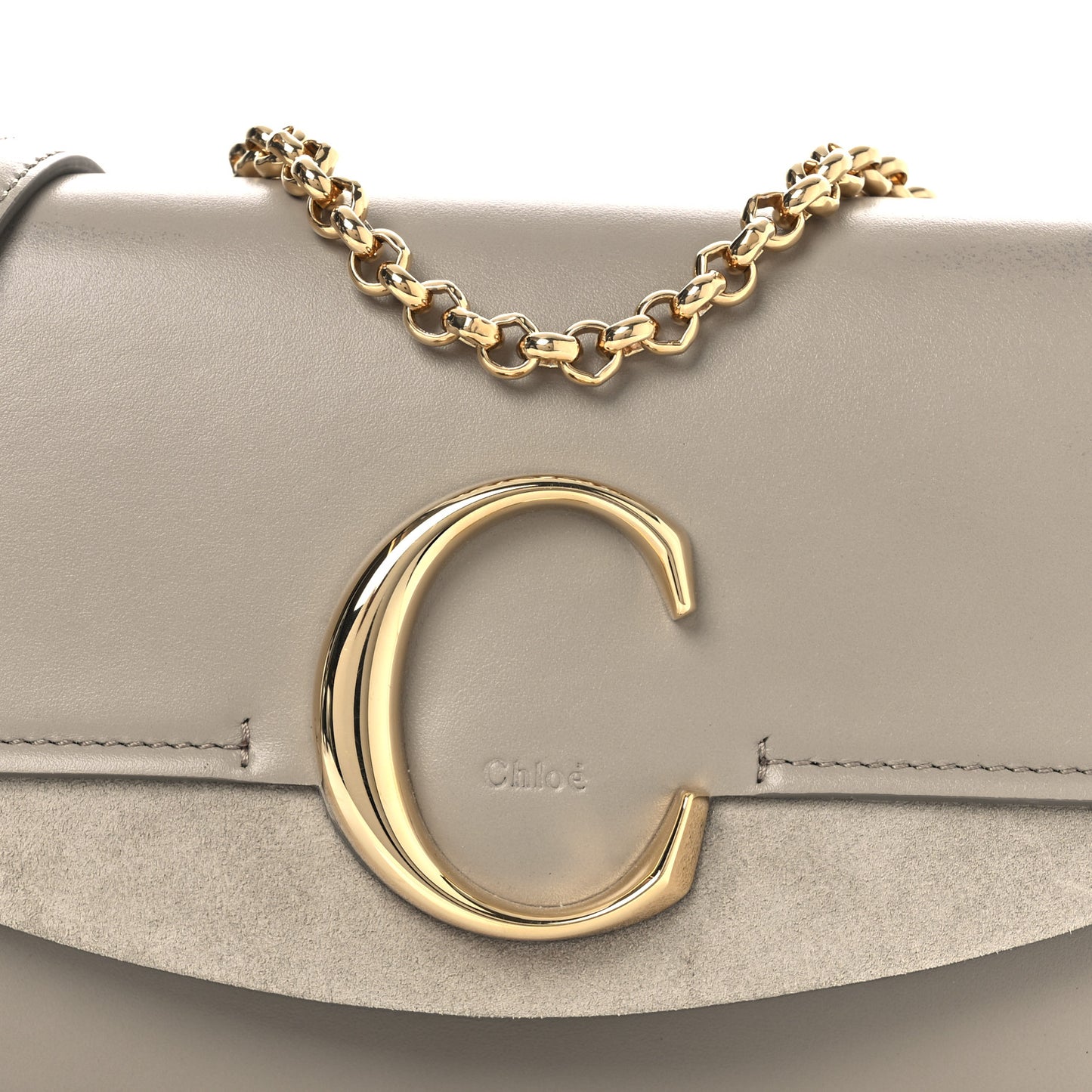 Calfskin Suede C Clutch With Chain Motty Grey