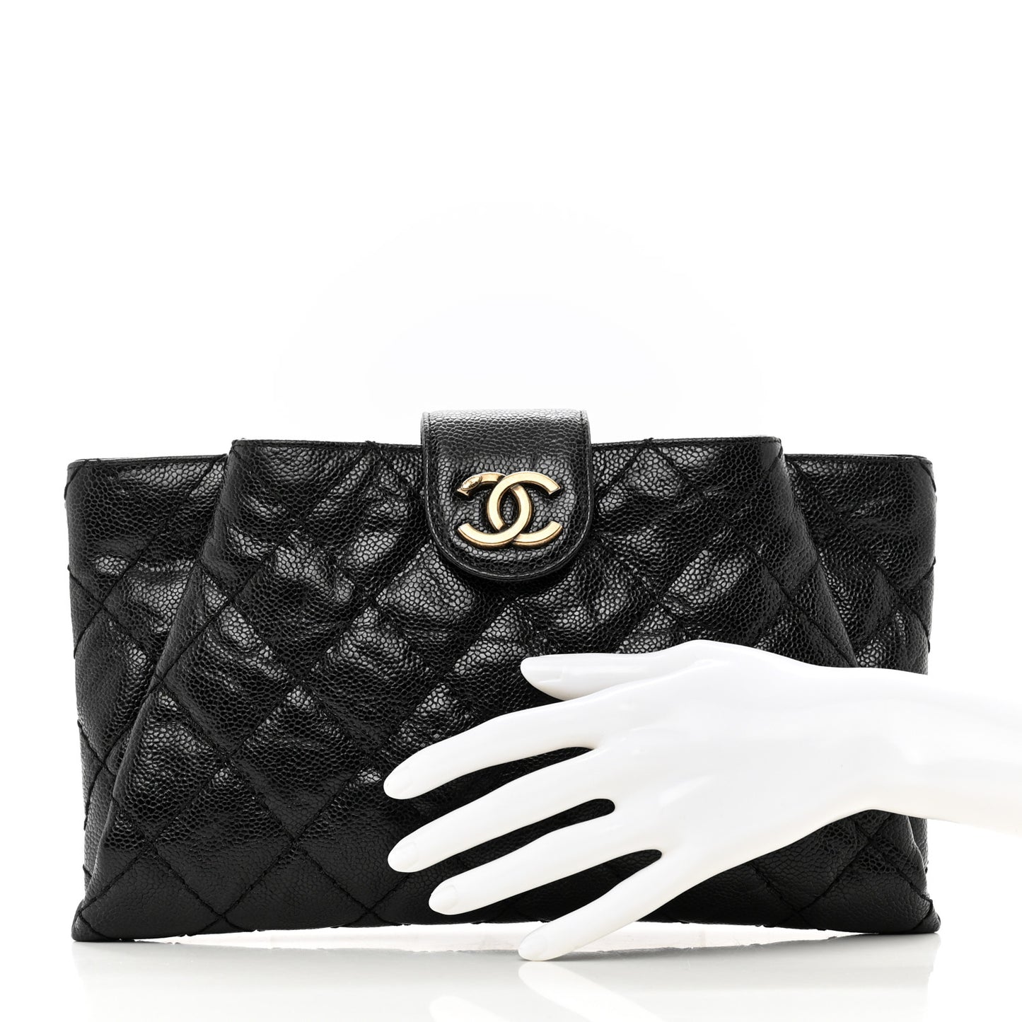 Crumpled Grained Calfskin Quilted Coco Pleats Clutch Black
