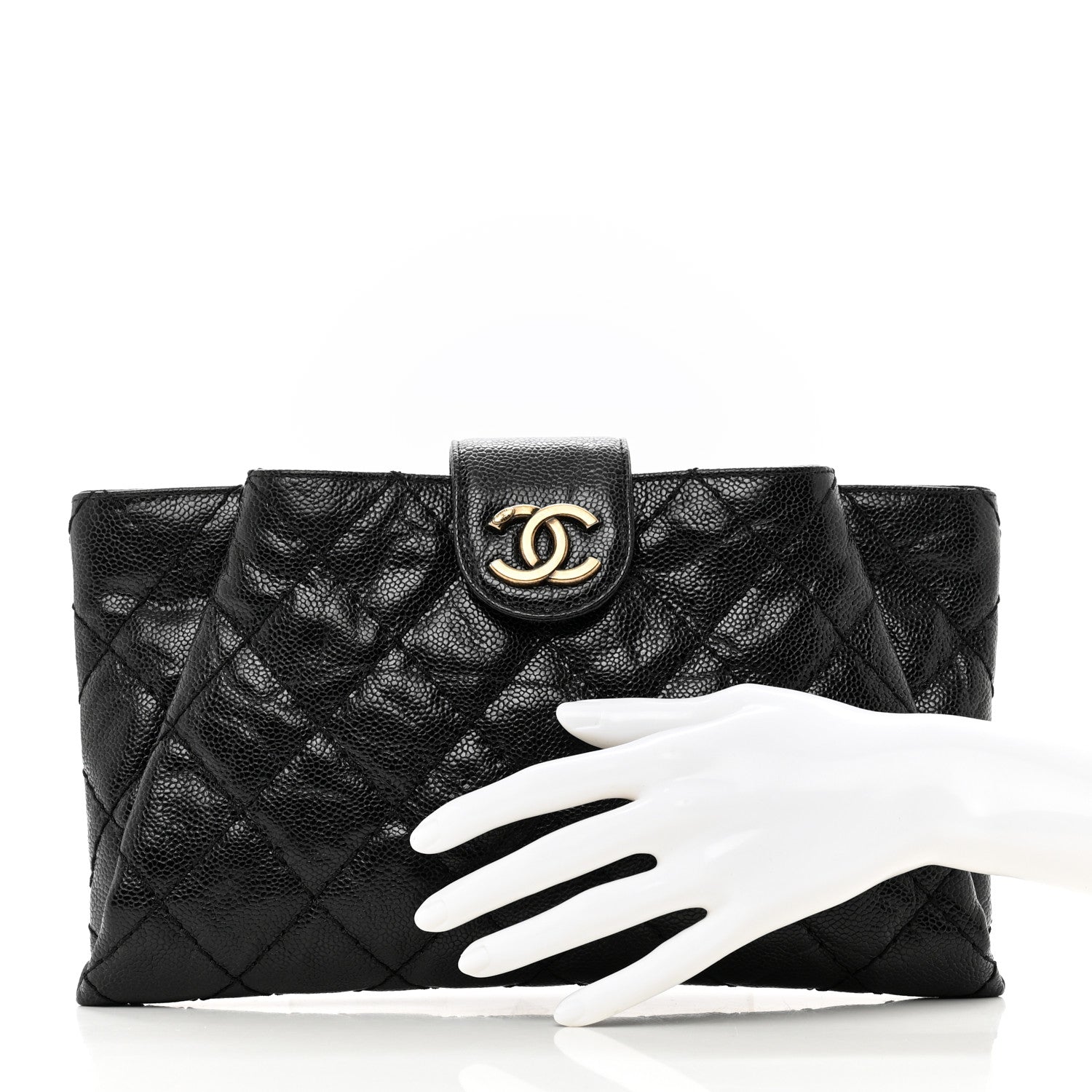 Chanel Crumpled Grained Calfskin Quilted Coco Pleats Clutch Black 2 of 8