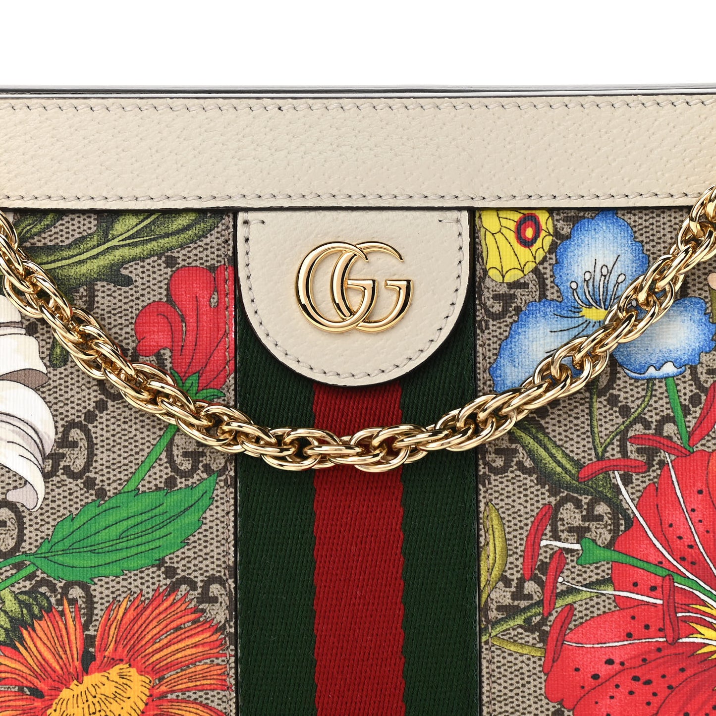 GG Supreme Monogram Flora Web Small Ophidia Chain Shoulder Bag White