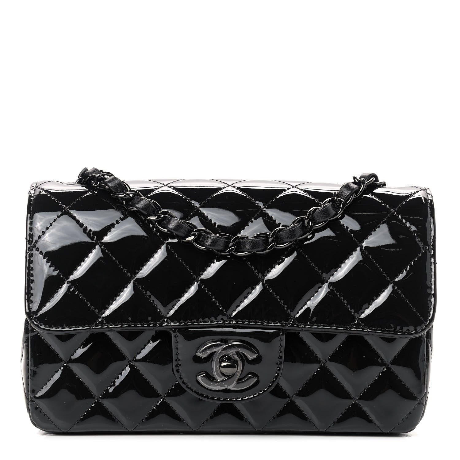 Chanel Patent Calfskin Quilted Mini Rectangular Flap So Black 1 of 8