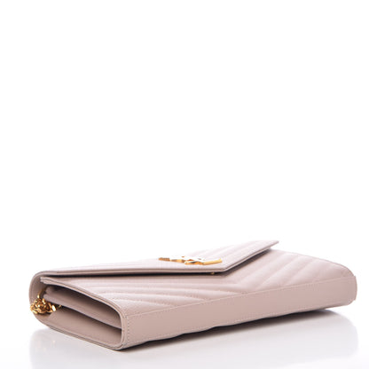 Saint Laurent Grain De Poudre Matelasse Chevron Monogram Chain Wallet Rose Antic 4 of 12