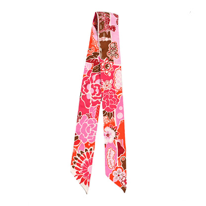 Hermes Silk Bingata Twilly Fuchsia Corail Brun 2 of 4
