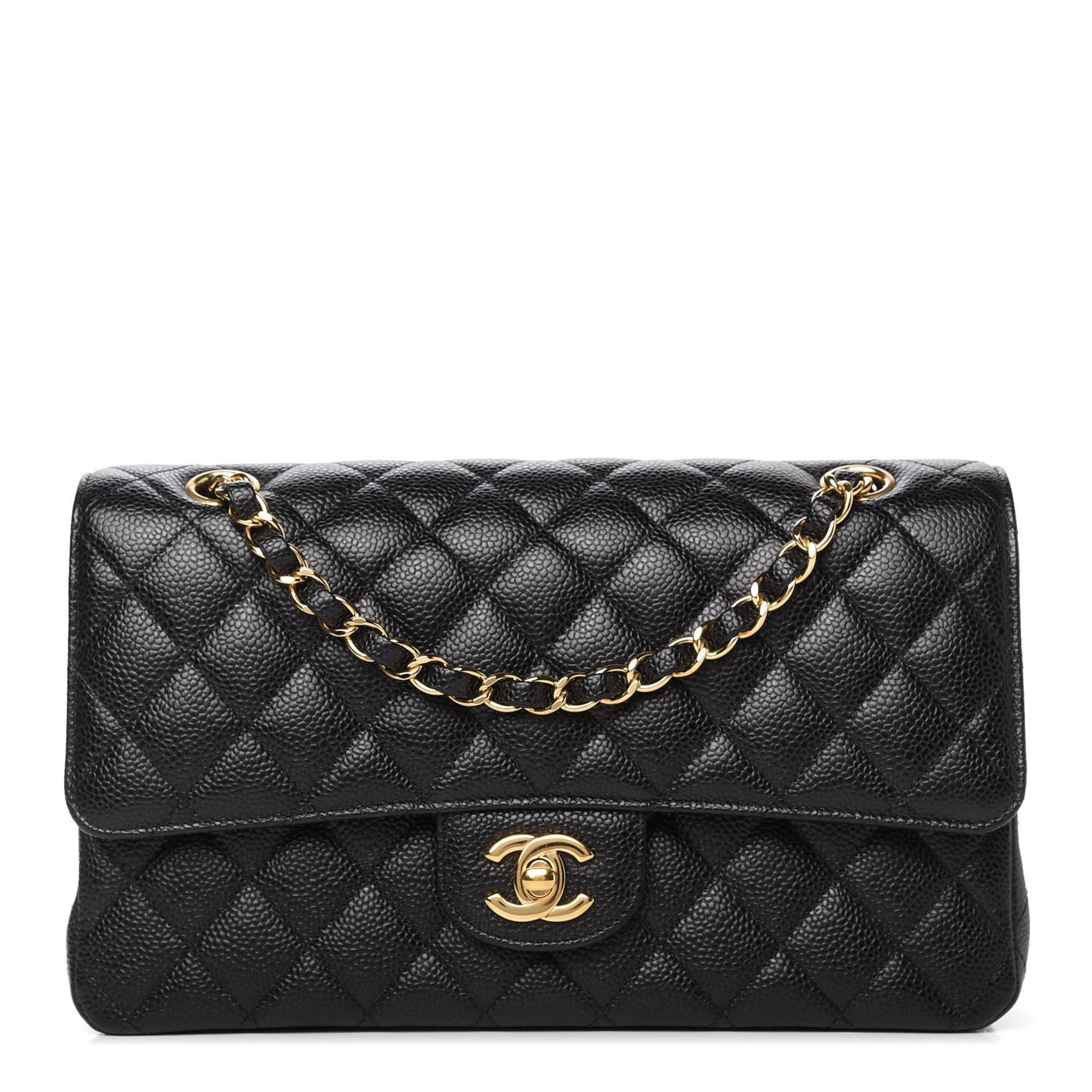 Caviar Quilted Medium Double Flap Black