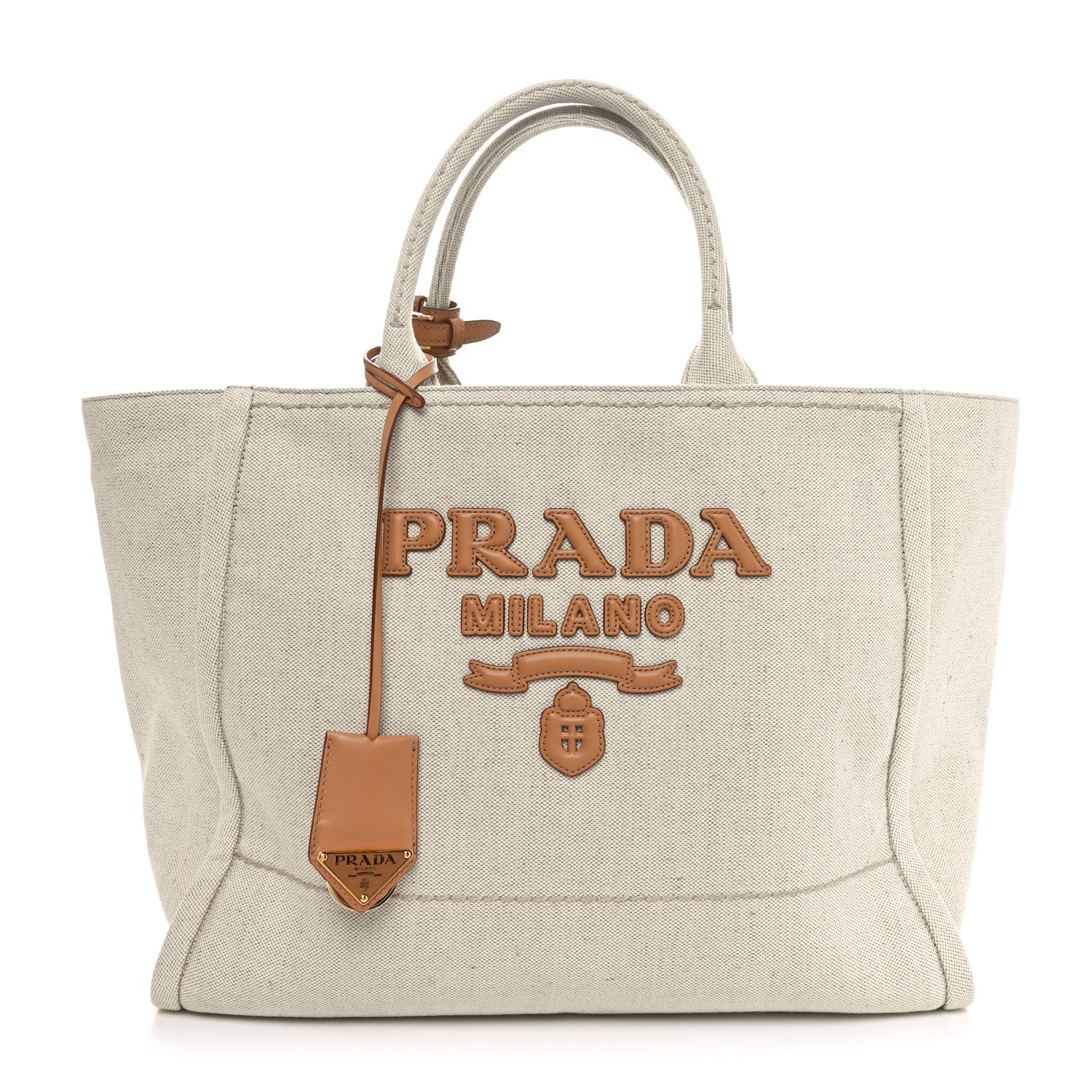 Prada Linen Vitello Large Logo Tote Natural 1 of 9