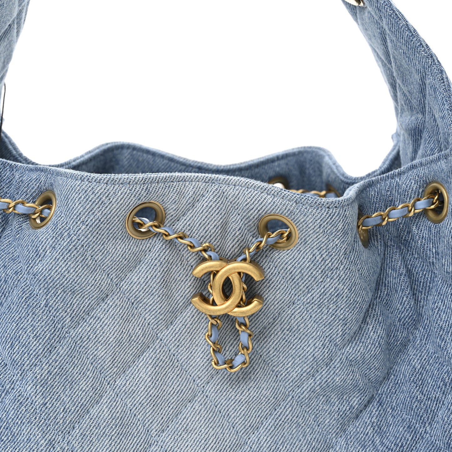 Washed Denim Quilted Small Chanel 25 Handbag Blue