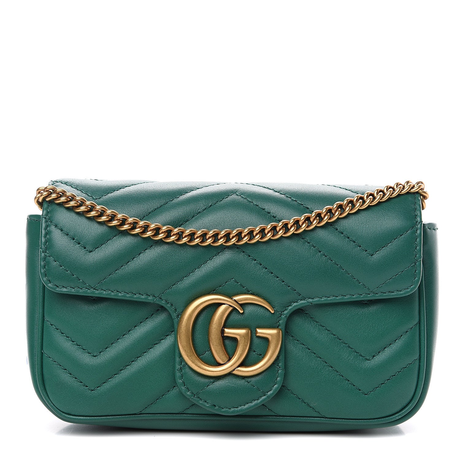 Gucci Calfskin Matelasse Super Mini GG Marmont Shoulder Bag Emerald Green 1 of 11