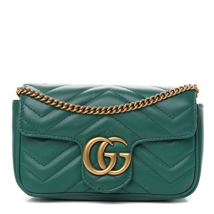 Gucci Calfskin Matelasse Super Mini GG Marmont Shoulder Bag Emerald Green 1 of 11