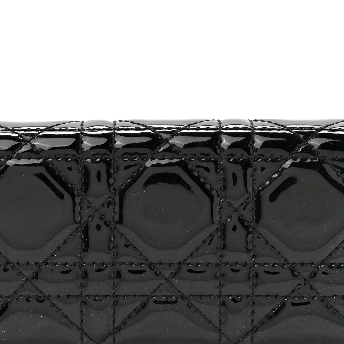 Patent Lambskin Cannage Lady Dior Rendezvous Wallet On Chain Black