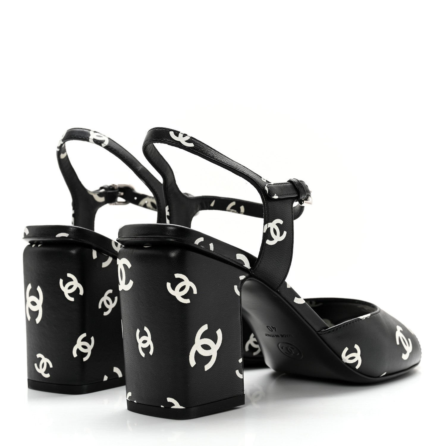 Chanel Lambskin Printed Coco Beach Sandals 40 Black White 4 of 14