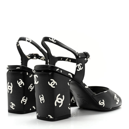 Chanel Lambskin Printed Coco Beach Sandals 40 Black White 4 of 14
