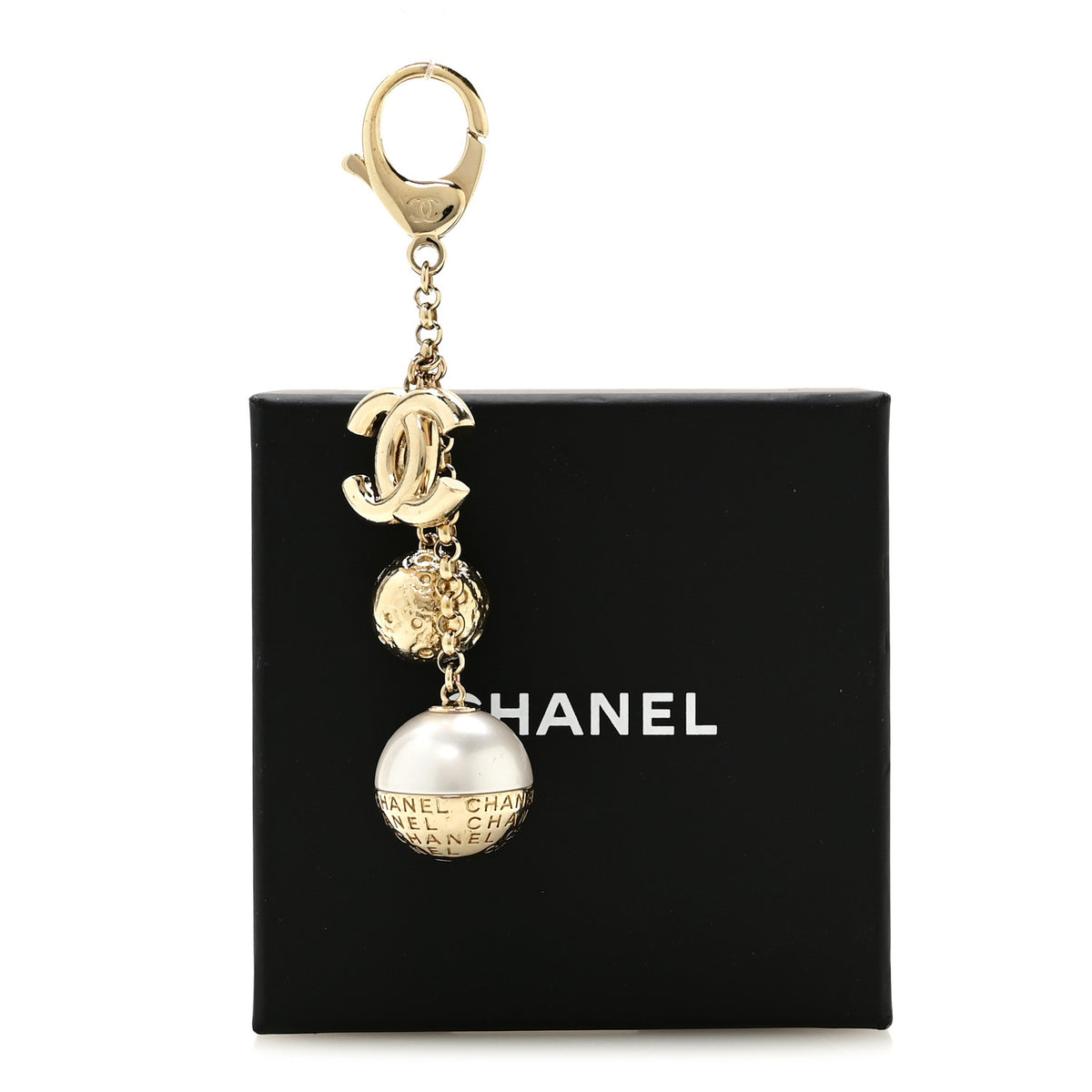 Chanel Metal Pearl CC Key Chain Gold 4 of 4