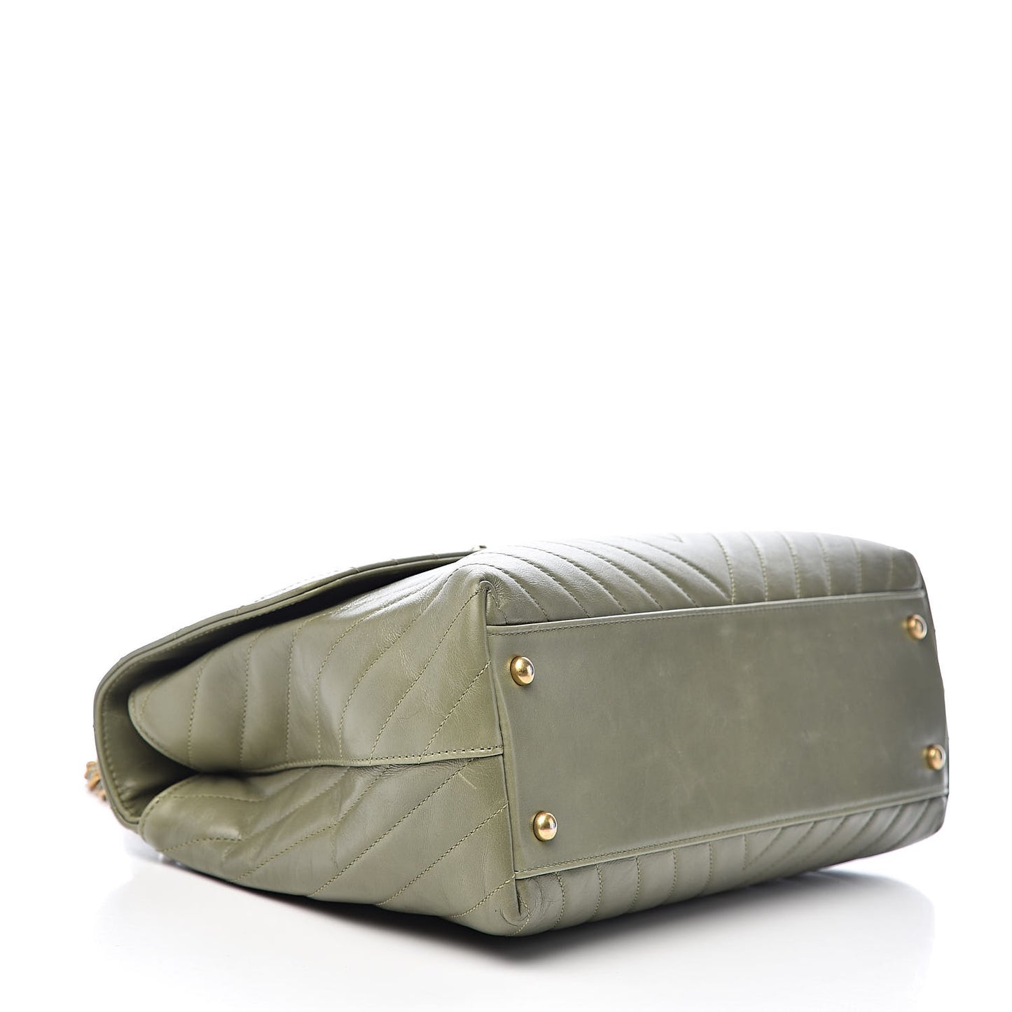 Calfskin Lizard Chevron Quilted Medium Coco Handle Flap Green