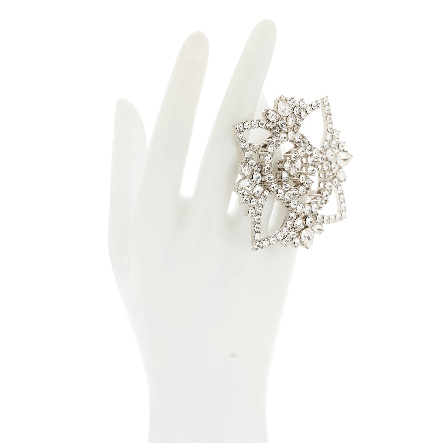 Metal Crystal Interlocking G Flower Ring M Silver